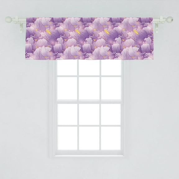 Ambesonne Floral Window Valance, Effect Iris Flowers, 54" X 18", Lavender Mustard