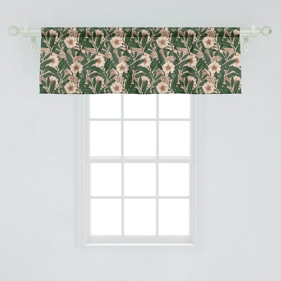 Ambesonne Floral Window Valance, Negative Exposure Effect Blossomed Pinkish Anemone Plant Overlapped Lobed Leaves, Curtain Valance for Kitchen Bedroom Decor with Rod Pocket, 54" X 18", Multicolor