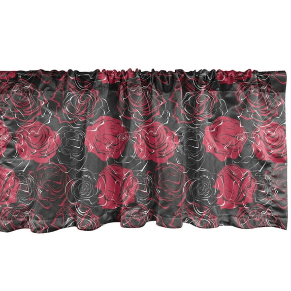 Ambesonne Floral Window Valance, Ombre Rose Blooom Art, 54" X 12", Charcoal Grey Magenta