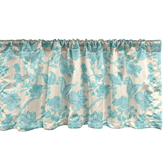 Ambesonne Floral Window Valance, Oriental Blooming, 54" X 12", Champagne Pale Blue