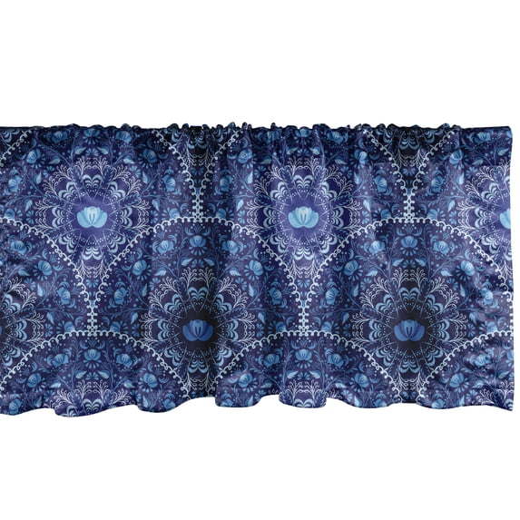 Ambesonne Floral Window Valance, Oriental Circular Design, 42" x 18", Navy Blue White and Blue