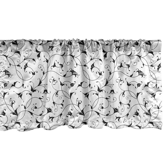 Ambesonne Floral Window Valance, Oriental Leaf Designs, 54" X 12", White Black