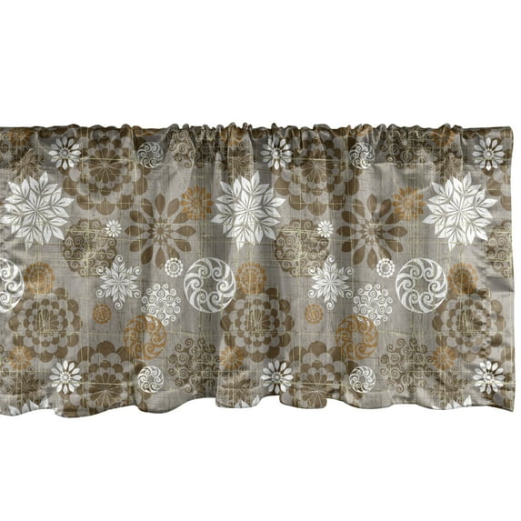Ambesonne Floral Window Valance, Ornament Flower Colorful, 54" X 18", Sepia Amber Grey