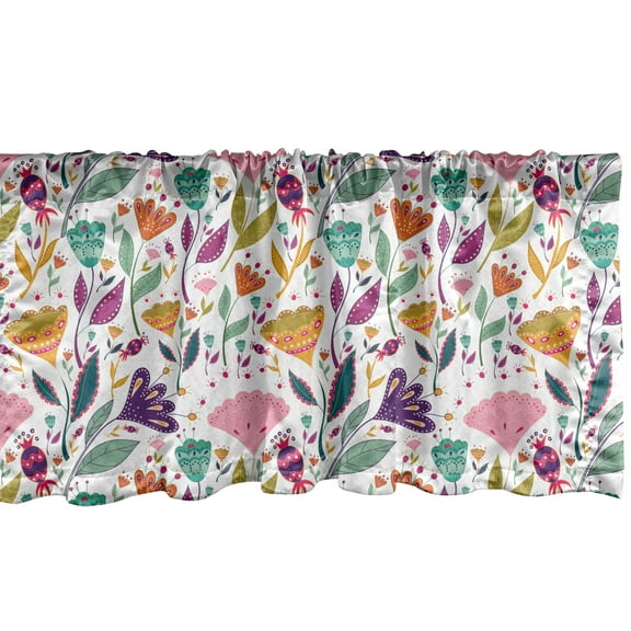Ambesonne Floral Window Valance, Ornamental Blossoms Art, 54" X 12", Multicolor