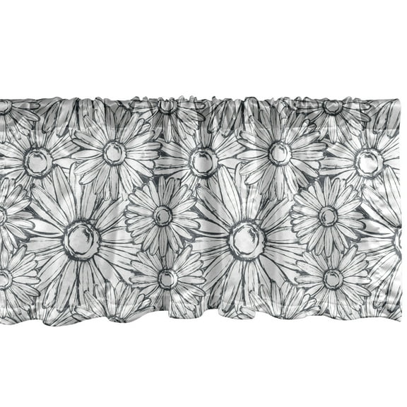 Ambesonne Floral Window Valance, Outline Chamomiles, 54" X 12", Dark Blue Grey White