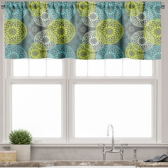 Ambesonne Floral Window Valance, Outline-Drawn Chrysanthemum, 54" X 18", Multicolor