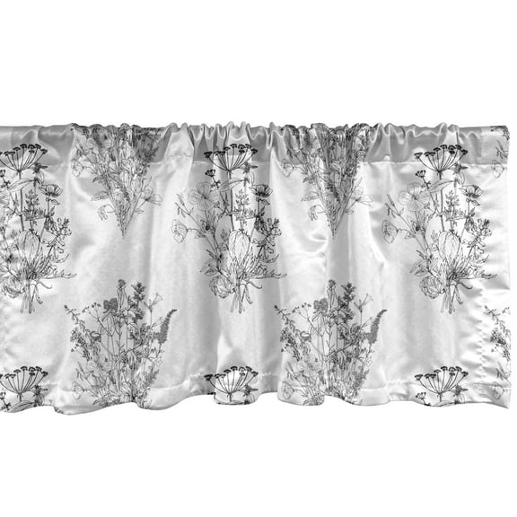 Ambesonne Floral Window Valance, Outline Wild Flowers Plants, 54" X 12", Charcoal Grey and White