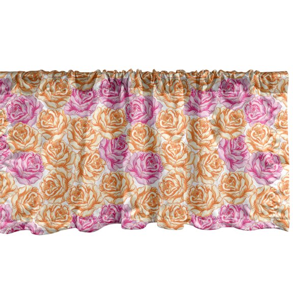 Ambesonne Floral Window Valance, Overlapping Colorful Roses, 42" x 12", Marigold and Hot Pink
