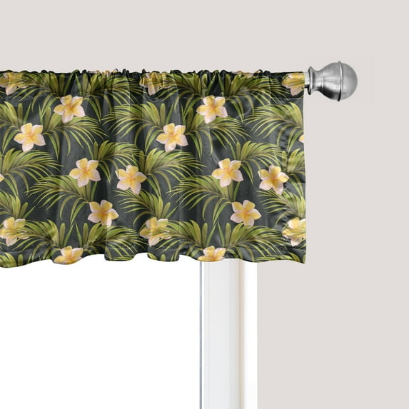 Ambesonne Floral Window Valance, Palm Leaves Summer Flowers, 42" x 12", Olive Green Peach