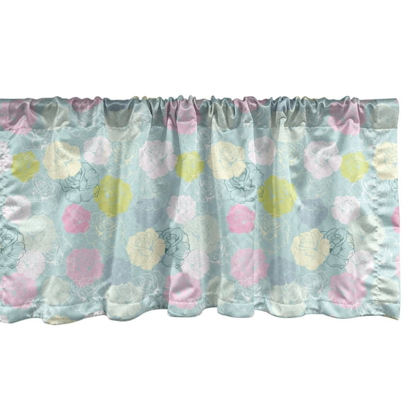 Ambesonne Floral Window Valance, Pastel Colored Rose Flowers, 54" X 18", Pale Blue and Multicolor