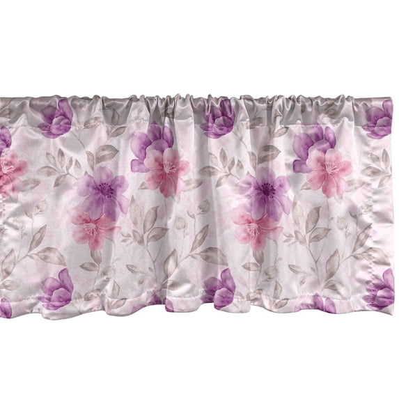 Ambesonne Floral Window Valance, Pastel Soft Flowers Motif, 42" x 12", Pale Rose Purple Blush
