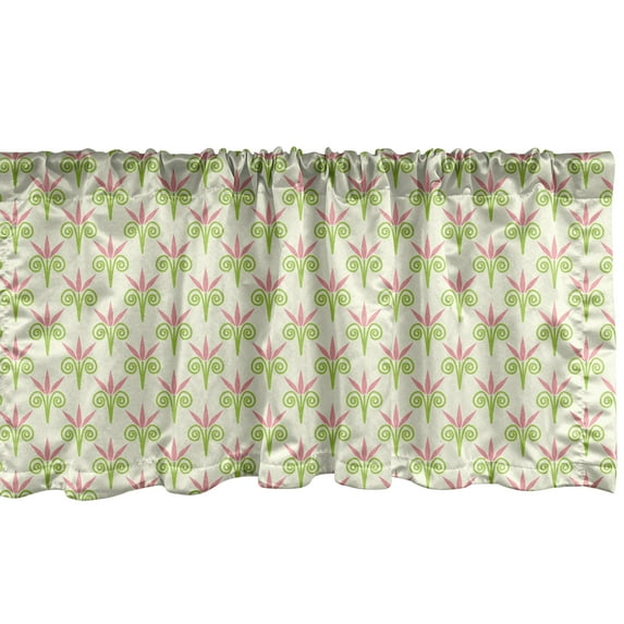 Ambesonne Floral Window Valance, Pastel Tulip Flower Motif, 54" X 12", Pastel Green and Pastel Pink