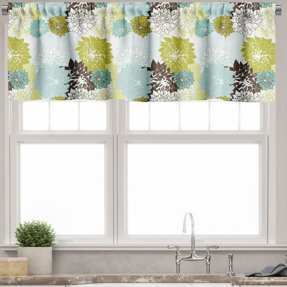 Ambesonne Floral Window Valance, Pastel Wildflower Leaves, 54" X 12", Yellow Green Pale Blue