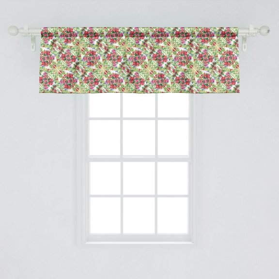 Ambesonne Floral Window Valance, Pastoral Idyllic Greenery with Lily Bouquet Flowering Field Meadow Watercolor Effect, Curtain Valance for Kitchen Bedroom Decor with Rod Pocket, 54" X 18", Multicolor