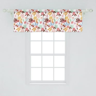 Ambesonne Floral Window Valance, Pattern Illustrated with Colorful Palm Leaves Branches and Retro Style Flowers, Curtain Valance for Kitchen Bedroom Decor with Rod Pocket, 54" X 18", Blush Multicolor