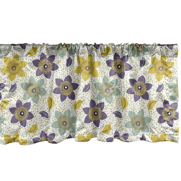 Ambesonne Floral Window Valance, Pattern with Irregular Dots and Flowers, Curtain Valance for Kitchen Bedroom Decor with Rod Pocket, 54" X 12", Multicolor