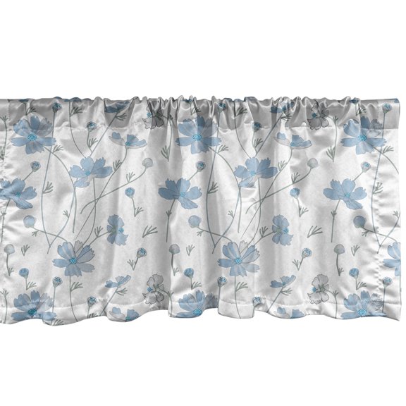 Ambesonne Floral Window Valance, Pattern of Cosmos Flower Art, 42" x 12", Off White and Sea Blue