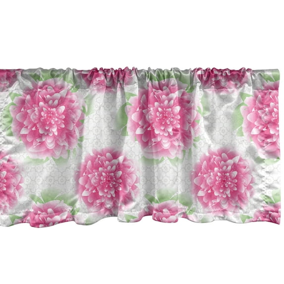 Ambesonne Floral Window Valance, Peony Blossoms on Trellis, 54" X 18", Pink Mint Green and White