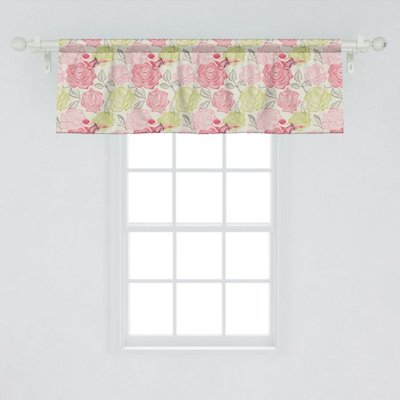 Ambesonne Floral Window Valance, Perching Birds on Petals, 54" X 18", Multicolor