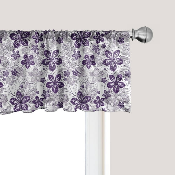 Ambesonne Floral Window Valance, Petals Curves, 54" X 12", Purple Grey Purple