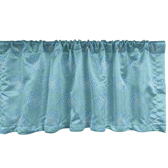 Ambesonne Floral Window Valance, Pointy Petals Flowers Leaves, 54" X 12", Sky Blue Seafoam