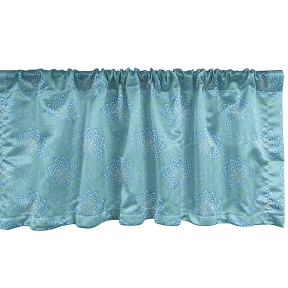 Ambesonne Floral Window Valance, Pointy Petals Flowers Leaves, 54" X 18", Sky Blue Seafoam