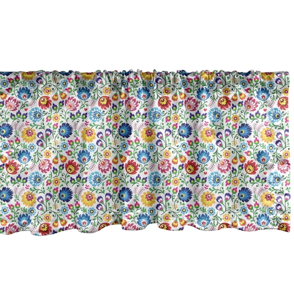 Ambesonne Floral Window Valance, Polish Colorful Seasonal Foliage Pattern Traditional European Art Slavic Culture, Curtain Valance for Kitchen Bedroom Decor with Rod Pocket, 54" X 12", Multicolor