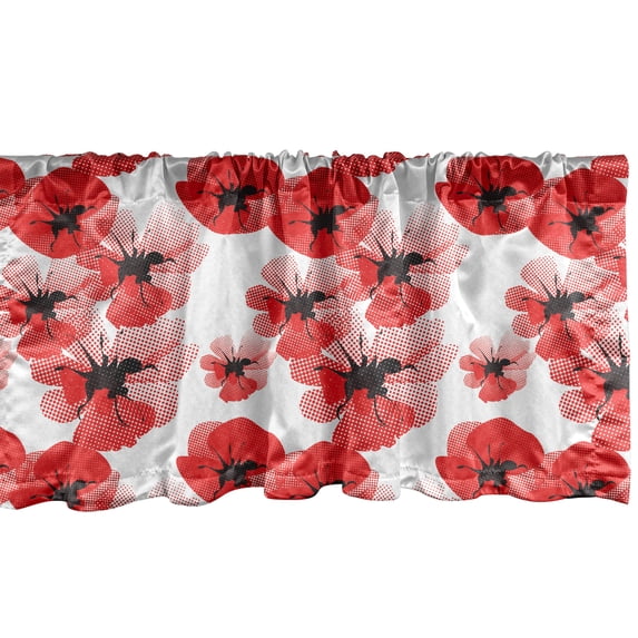 Ambesonne Floral Window Valance, Poppies Vibrant Colors, 54" X 18", Vermilion Black White