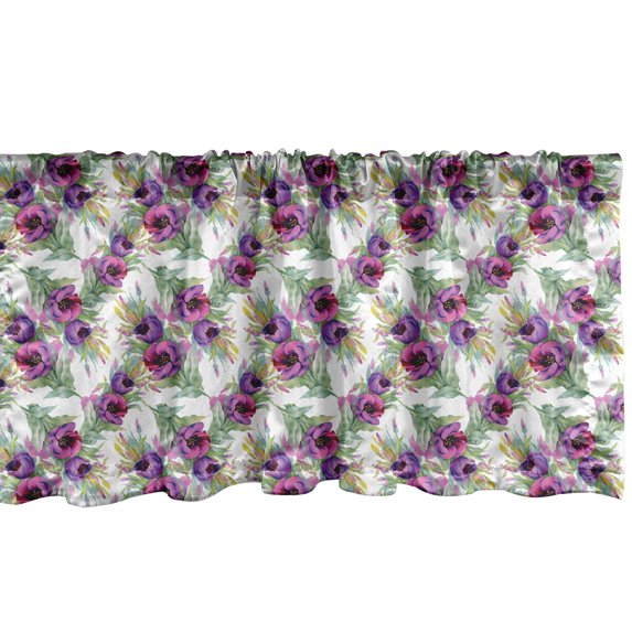 Ambesonne Floral Window Valance, Portrayal Illustration of Watercolor Peonies and Spring Revival Botanical Theme, Curtain Valance for Kitchen Bedroom Decor with Rod Pocket, 54" X 18", Multicolor