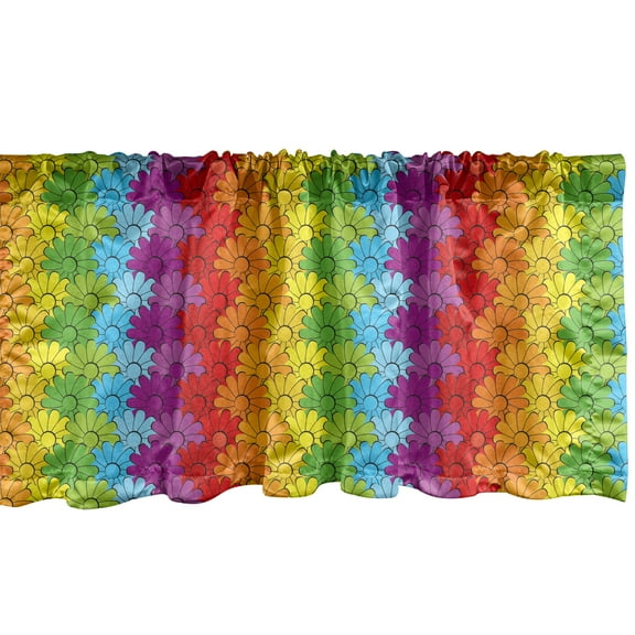 Ambesonne Floral Window Valance, Rainbow Colored Flowers, 42" x 18", Multicolor