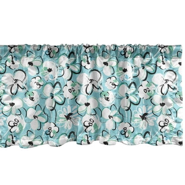 Ambesonne Floral Window Valance, Random Brush Stroke Motifs, 54" X 18", Turquoise Sky Blue