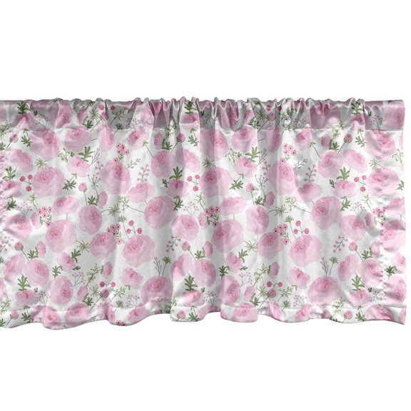 Ambesonne Floral Window Valance, Ranunculus Spring, 54" X 12", Pale Pink Dried Rose