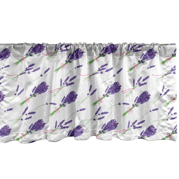 Ambesonne Floral Window Valance, Repeated Lavender Bouquets, 54" X 18", Violet Fern Green