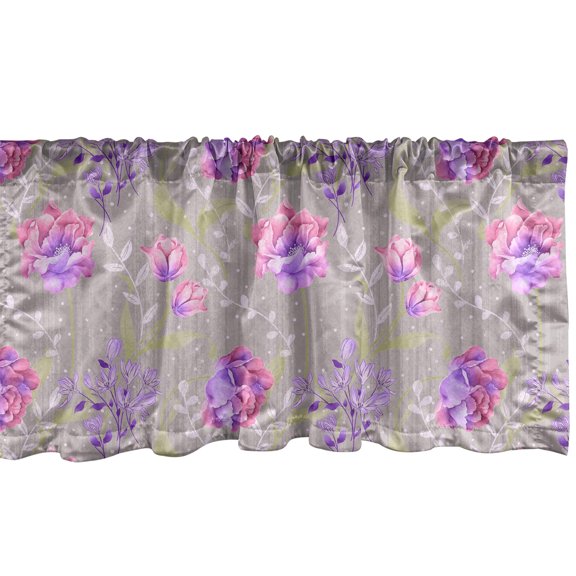 Ambesonne Floral Window Valance, Repeating Art Roses Branches, 42" x 12", Lilac Rose and Off White