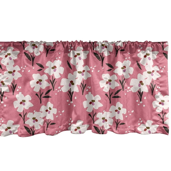 Ambesonne Floral Window Valance, Repetitive Abstract Design Simplistic Hand Drawn Flowers, Curtain Valance for Kitchen Bedroom Decor with Rod Pocket, 54" X 18", Pink Grey