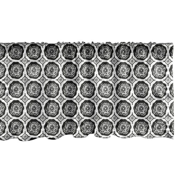 Ambesonne Floral Window Valance, Repetitive Flowers Motif, 54" X 12", Charcoal Grey and White