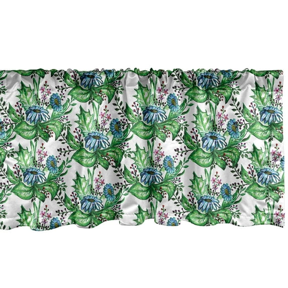Ambesonne Floral Window Valance, Repetitive Pattern of Hand Painted Spring Flowers and Several Leaves, Curtain Valance for Kitchen Bedroom Decor with Rod Pocket, 54" X 12", Green and Multicolor