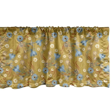 Ambesonne Floral Window Valance, Retro Daisies and Poppies, 54" X 18", Dark Yellow Purpleblue
