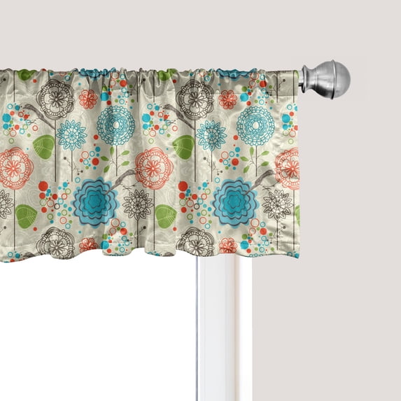 Ambesonne Floral Window Valance, Retro Doodle Cheerful, 54" X 18", Multicolor