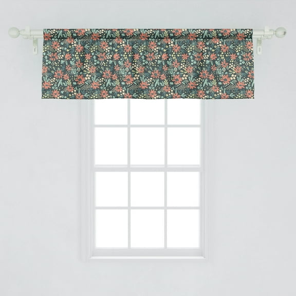 Ambesonne Floral Window Valance, Retro Doodle Style Scribbled Flower Motifs, Curtain Valance for Kitchen Bedroom Decor with Rod Pocket, 54" X 18", Teal Seafoam Coral