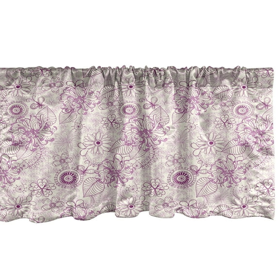 Ambesonne Floral Window Valance, Retro Flowers Soft Tones, 54" X 18", Fuchsia Pale Pink