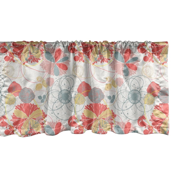 Ambesonne Floral Window Valance, Retro Warm Colored Fall, 54" X 18", Coral Yellow Grey