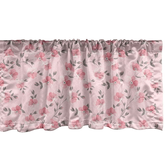 Ambesonne Floral Window Valance, Romantic Linum Flower Petals, 54" X 18", Pale Pink and Grey