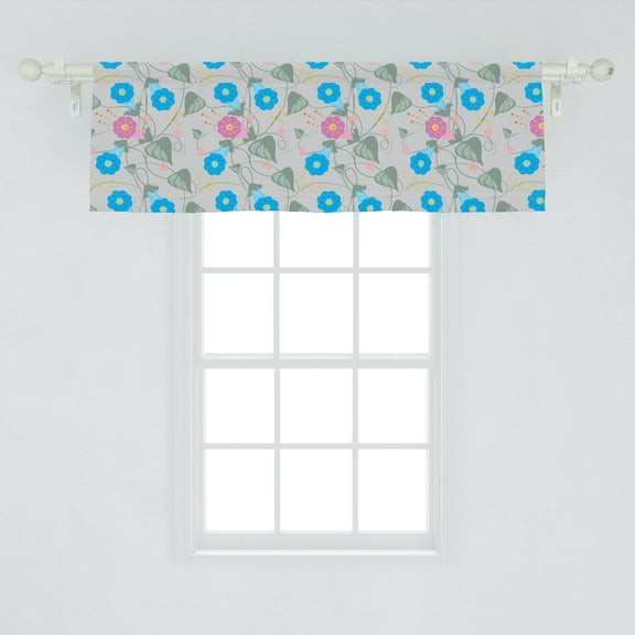 Ambesonne Floral Window Valance, Romantic Morning Glory Inspired Bindweed Flowers of Climbing Plant Garden Concept, Curtain Valance for Kitchen Bedroom Decor with Rod Pocket, 54" X 18", Multicolor