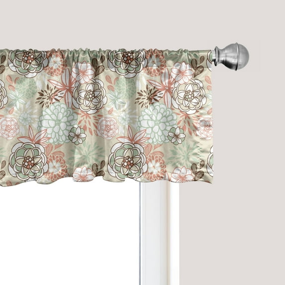 Ambesonne Floral Window Valance, Romantic Wildflowers, 42" x 12", Pale Green Brown and Peach