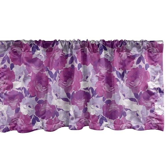 Ambesonne Floral Window Valance, Rose Bouquets Flourishing Spring Revival Branches Romantic Themed, Curtain Valance for Kitchen Bedroom Decor with Rod Pocket, 54" X 18", Fuchsia Lilac and Quartz