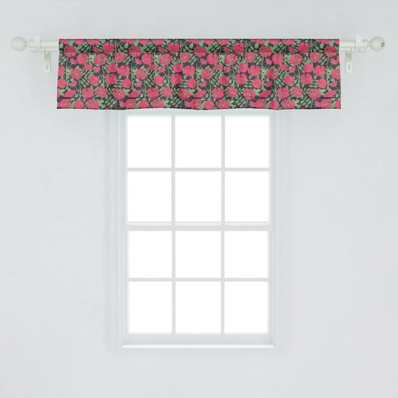 Ambesonne Floral Window Valance, Rose Canina Flower Continuous Feminine Pattern, Curtain Valance for Kitchen Bedroom Decor with Rod Pocket, 54" X 12", Ruby Hunter Green