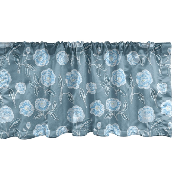 Ambesonne Floral Window Valance, Rose Flowers in Pastel Art, 54" X 12", Blue Grey Blue