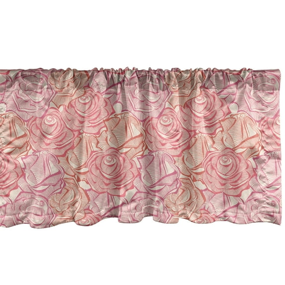 Ambesonne Floral Window Valance, Rose Stems Pattern Vintage Romance Feminine Design, Curtain Valance for Kitchen Bedroom Decor with Rod Pocket, 54" X 12", Pink Dried Rose
