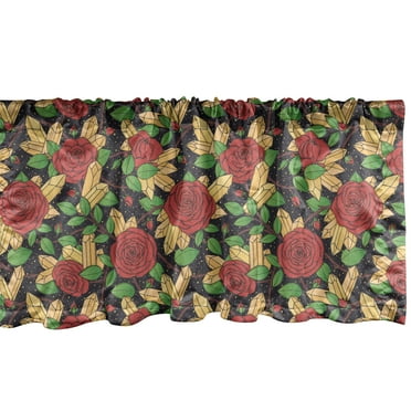 Ambesonne Floral Window Valance, Roses Leaves Buds Crystals, 54" X 18", Multicolor
